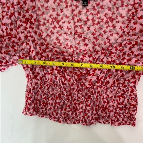 Women's Raquel Crop Top in Ditsy Butterfly Pink Red Puff Sleeve Size M - Picture 8 of 12